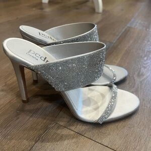 Pedro Garcia Silver Crystal-Embellished Open-Toe Mules